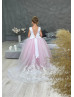 Pearl Neck Satin Tulle Chic Flower Girl Dress With Train